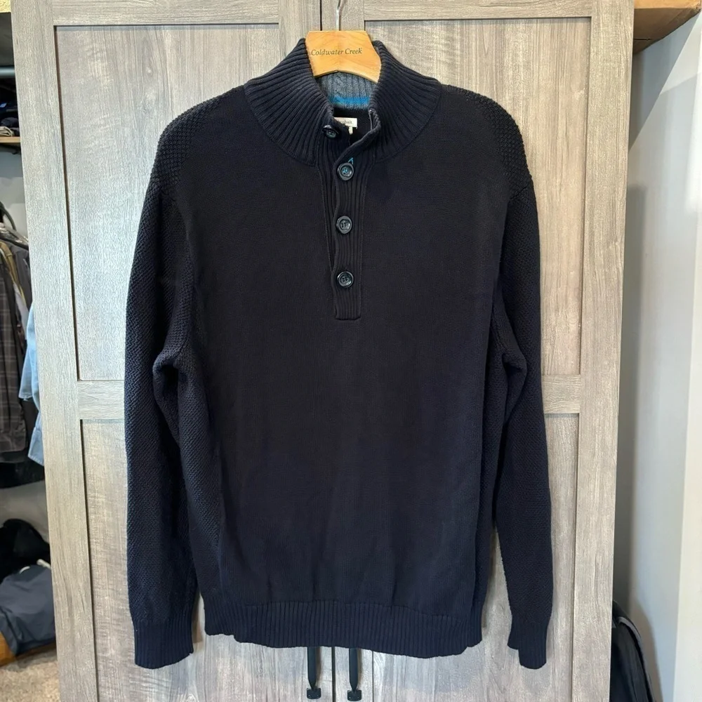 Carbon 2 Cobalt Men’s Large Sweater Mock Neck Henley Black